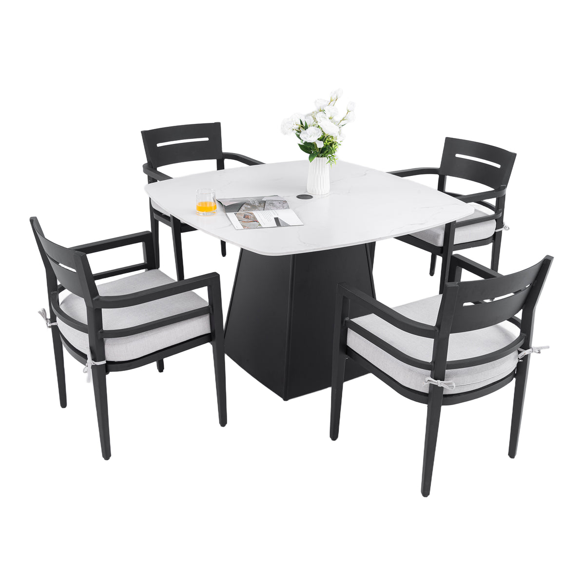 Black Aluminum 5-Piece Patio Dining Set for 4 with Cushions