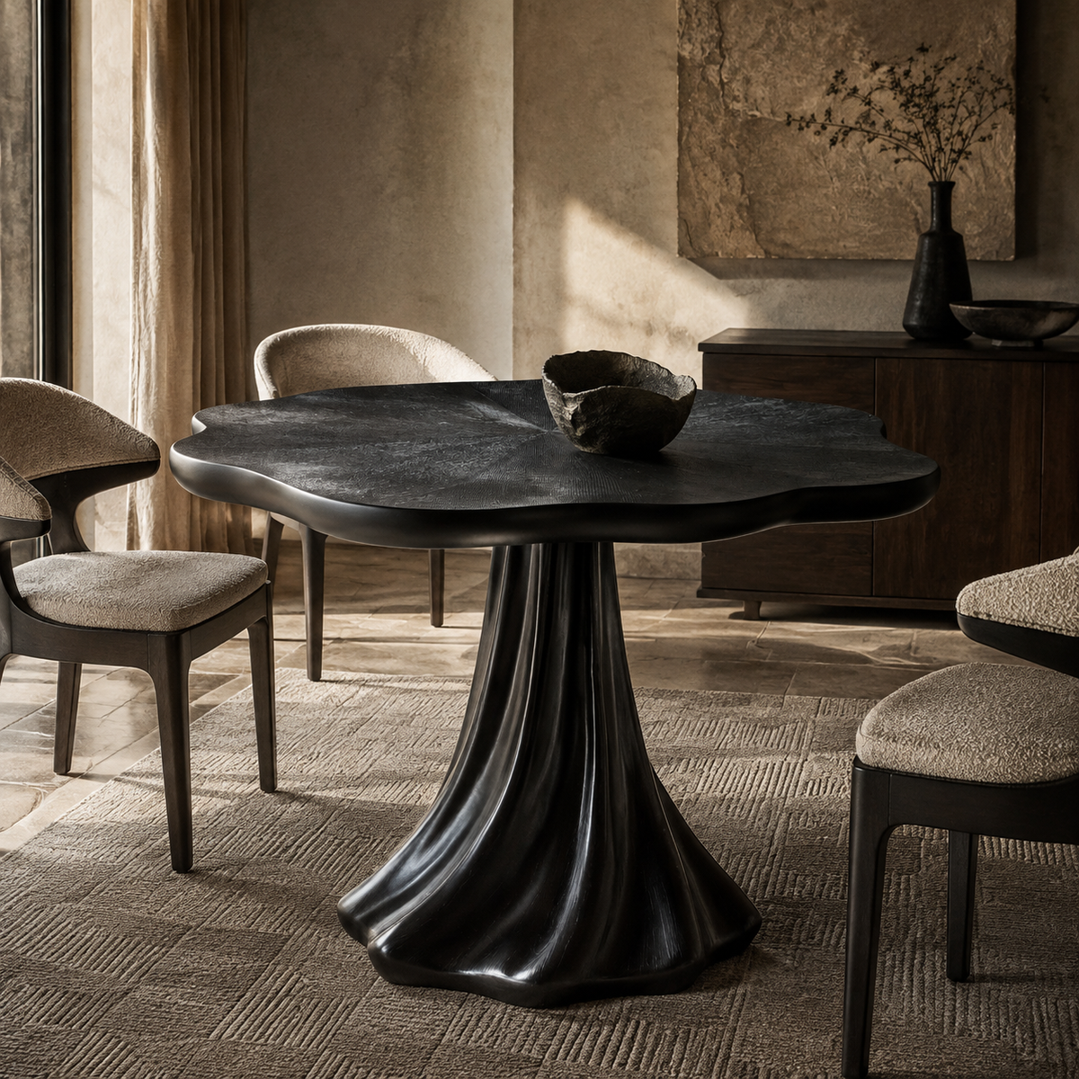 Sculptural Petal Dining Table, Black Fiberglass - Seats 2-4