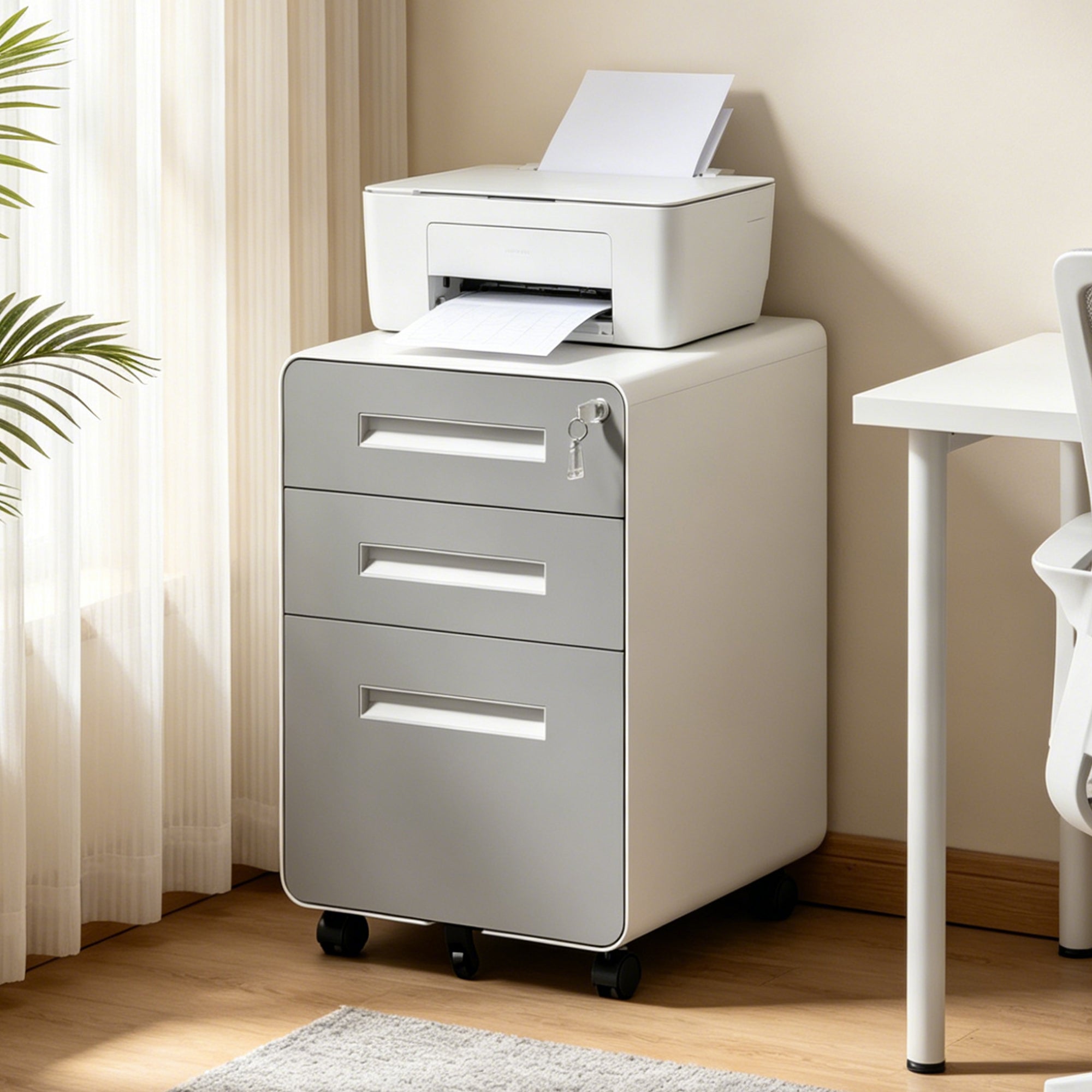 Rolling File Cabinet with Drawers and Lock, Filing Cabinet, 17.7 in, Grey