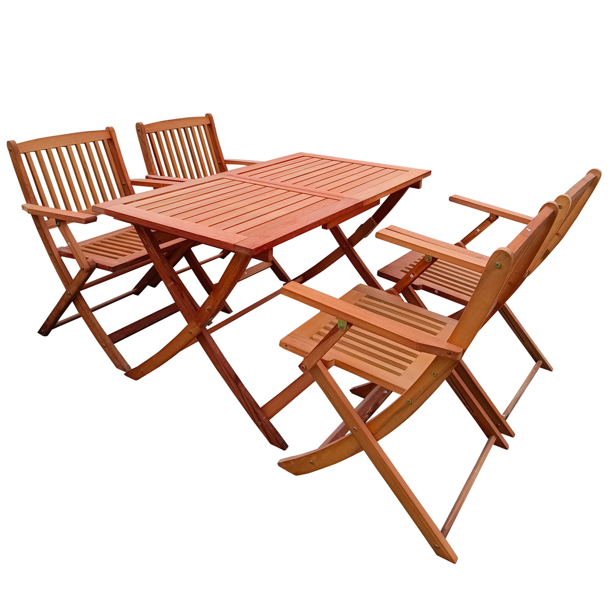 Oak Finish Solid Wood Folding 5-Piece Patio Dining Set for 4