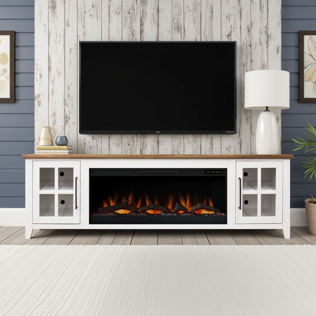 White Fireplace TV Stand for TVs up to 95 in, 83 in Wide