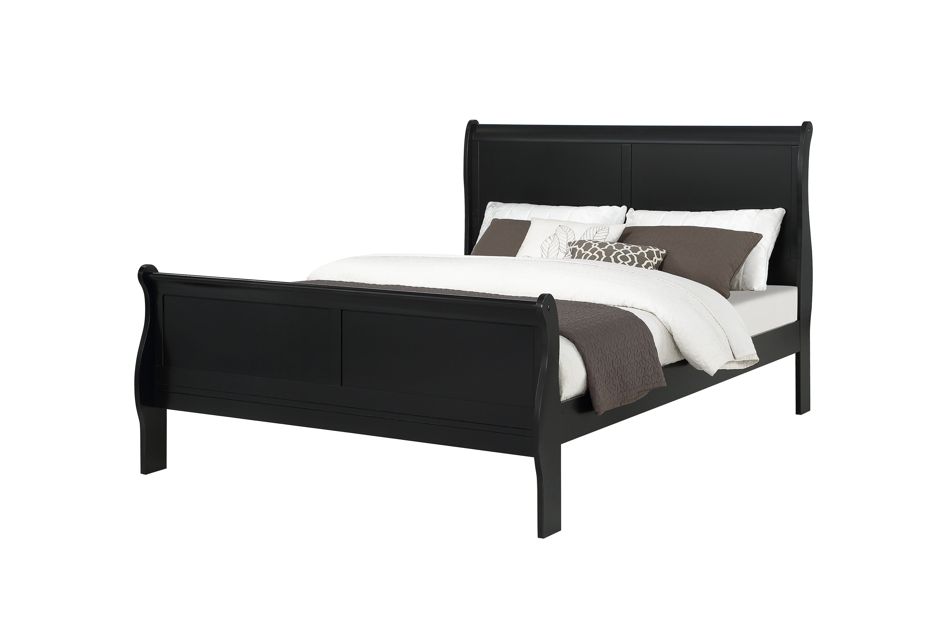 King Sleigh Bed Frame with Storage Drawers, Solid Wood Black