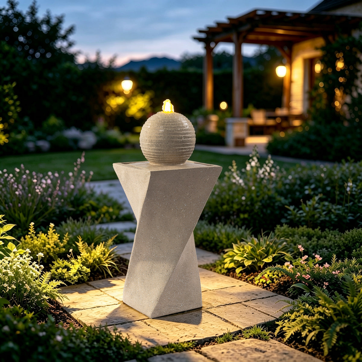 Sand Beige Resin Outdoor Water Fountain