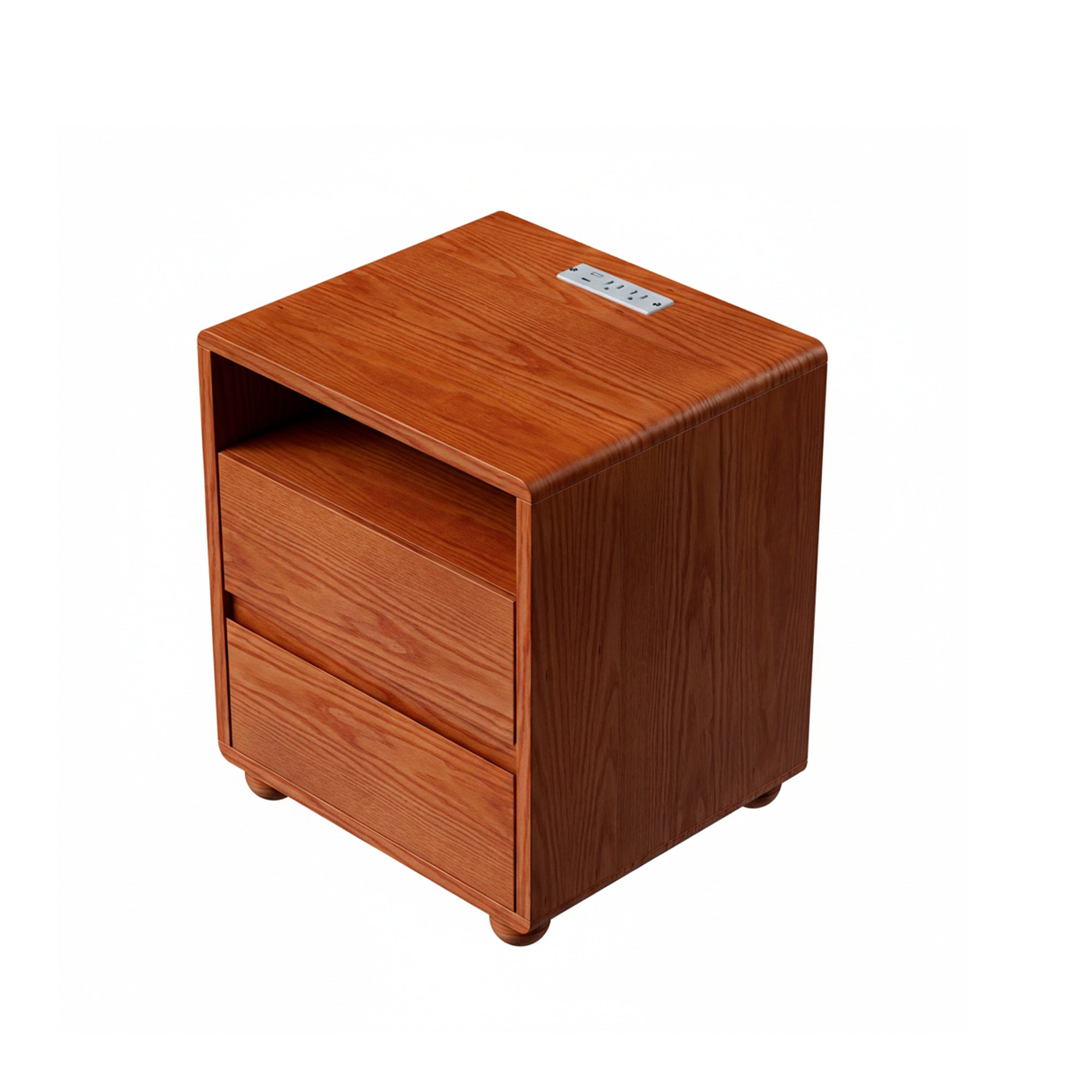 Solid Wood 2 Drawer Nightstand with Charging Station
