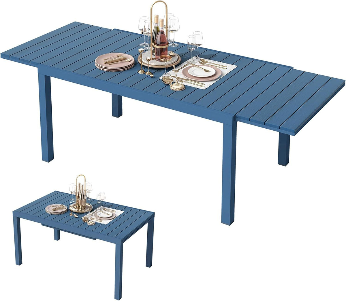 Navy Blue Aluminum Outdoor Dining Table Extendable