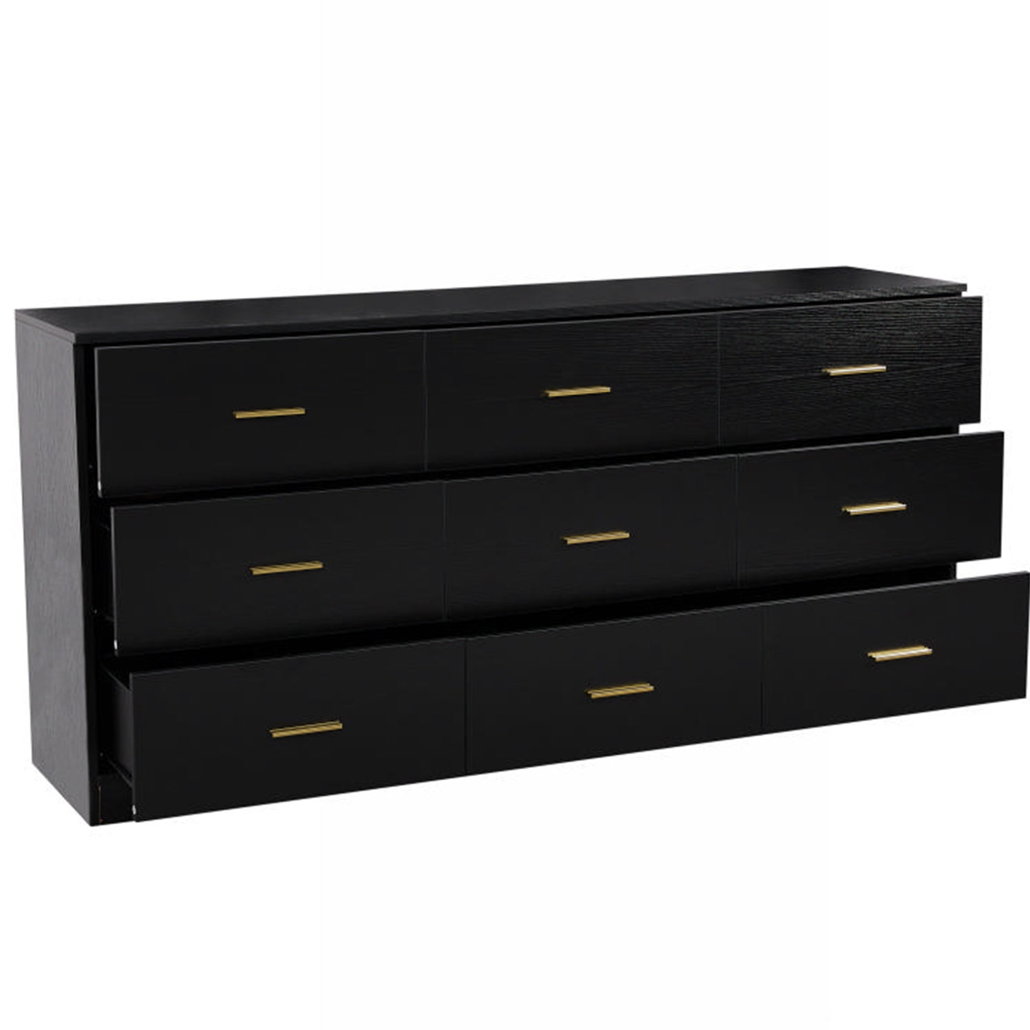 9 Drawer Black Dresser with Wide Top for Bedroom