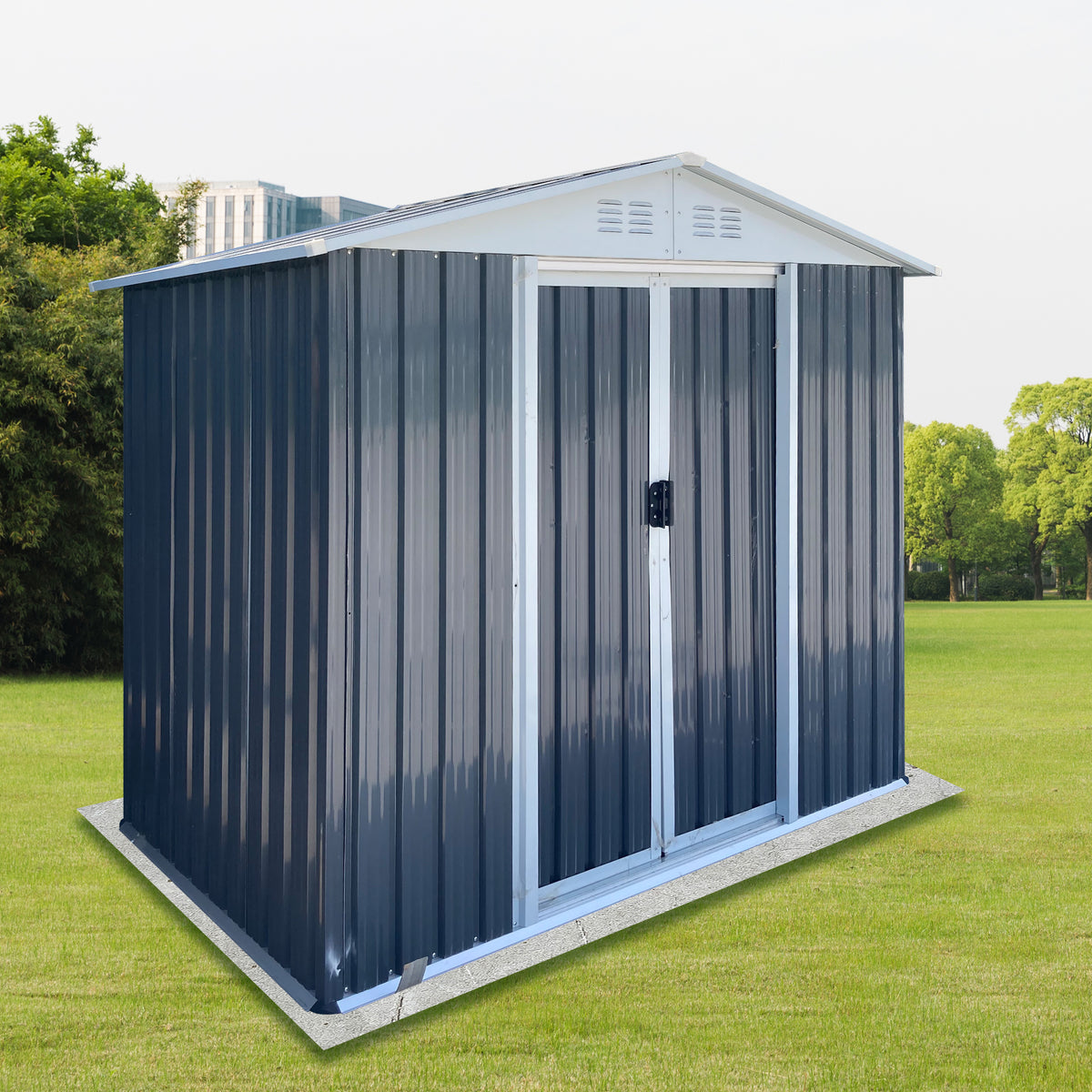 4x6 ft Gray Metal Storage Shed, Apex Roof