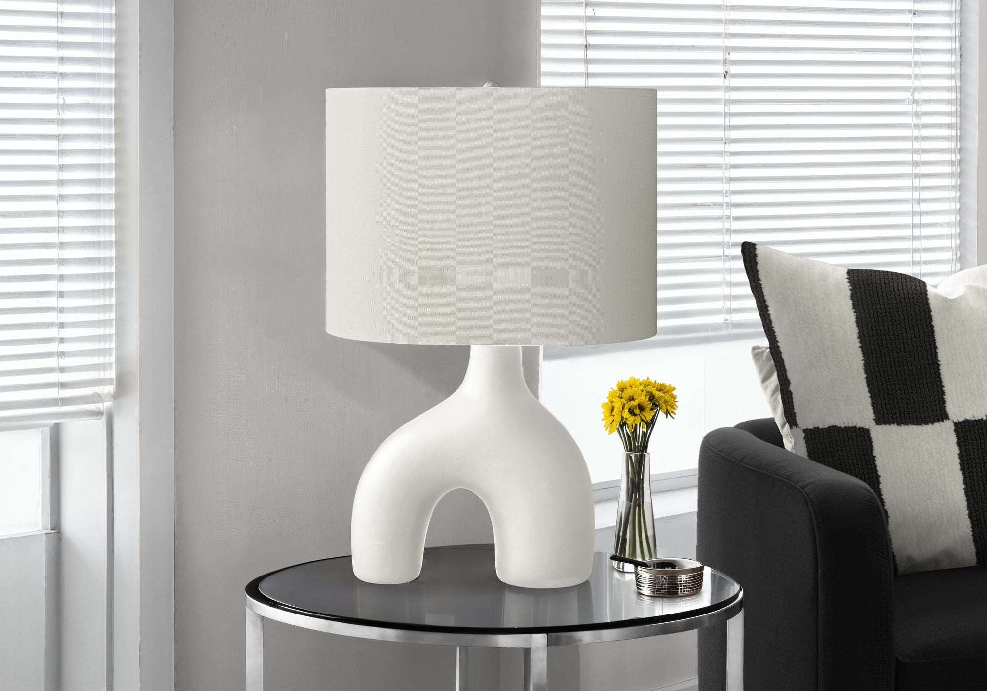 Table Lamp with Ceramic Base and Fabric Shade, 25 in, White
