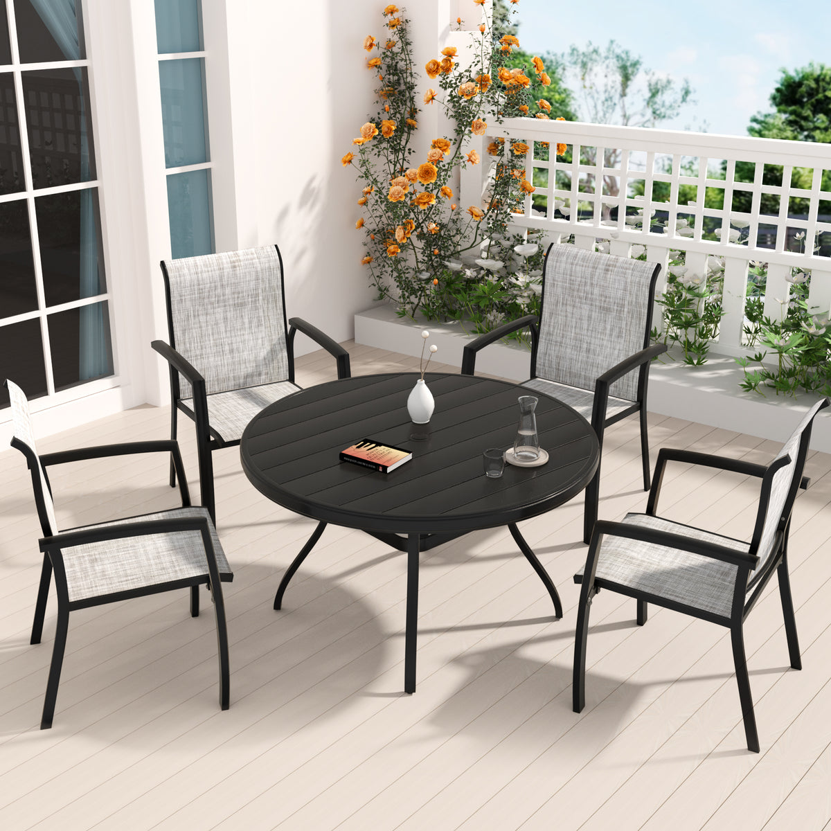 Metal Stackable 5-Piece Patio Dining Set for 4