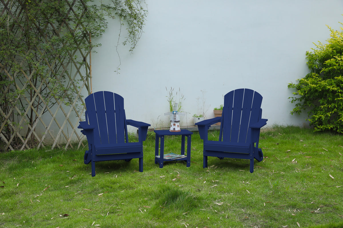 Navy Blue HDPE Folding 3-Piece Patio Conversation Set
