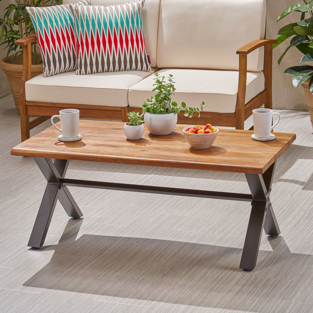 Brown Solid Wood Outdoor Coffee Table, 43.3 in Wide