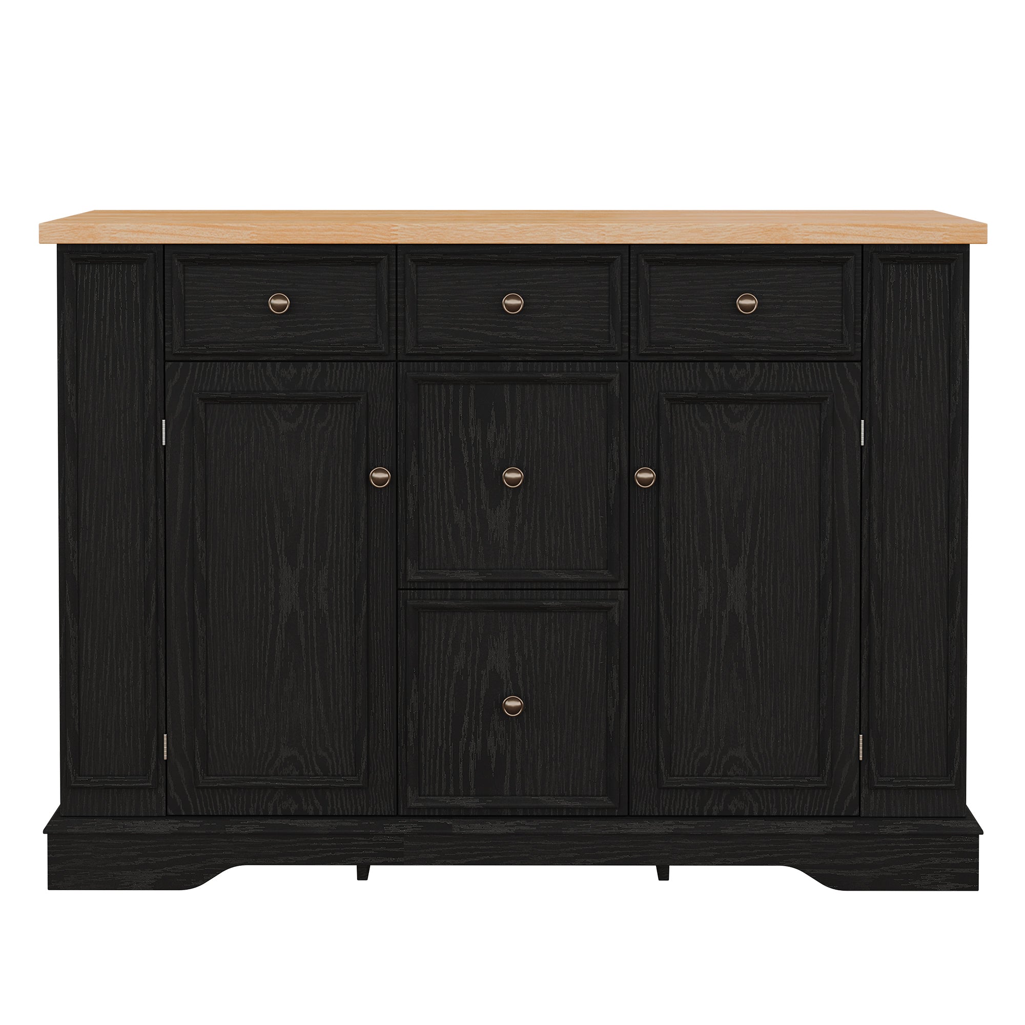Farmhouse Sideboard Buffet Cabinet, Black, 5 Drawers & 2 Cabinets