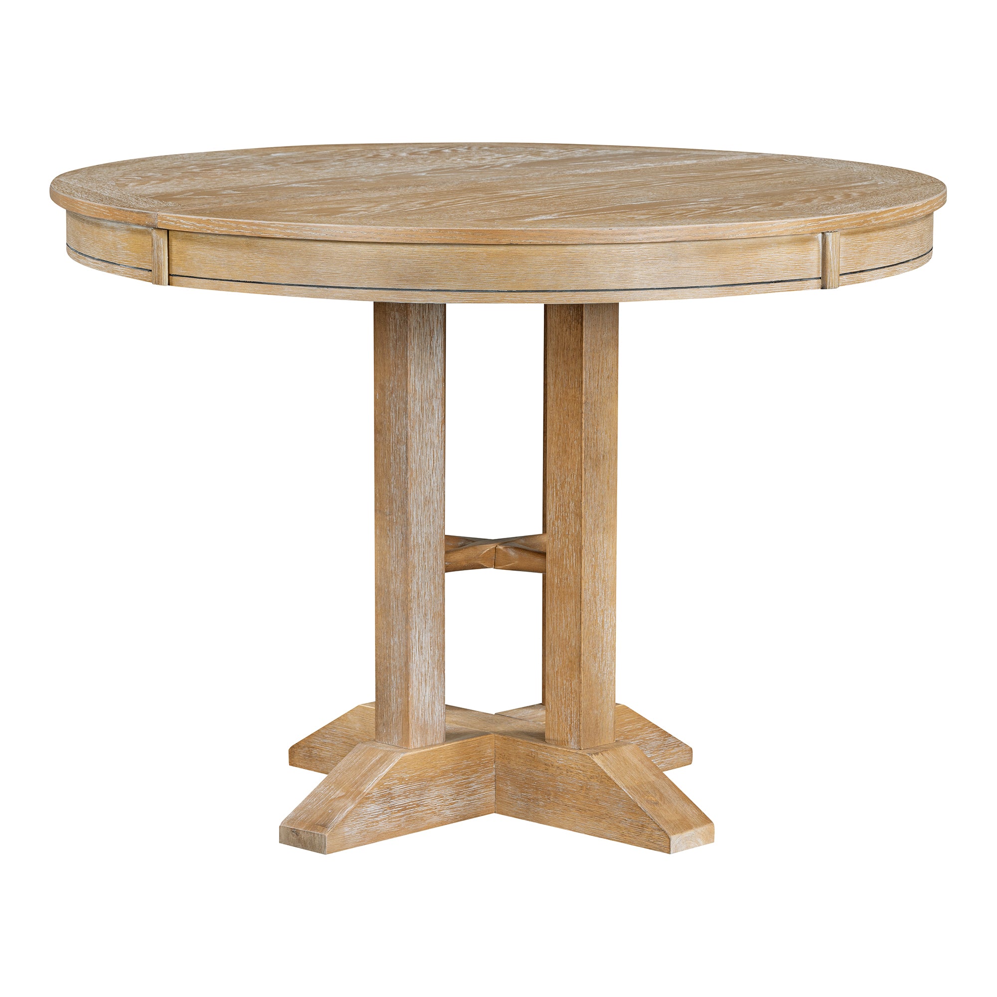 Natural oak table split open, showing the black metal extension slide mechanism