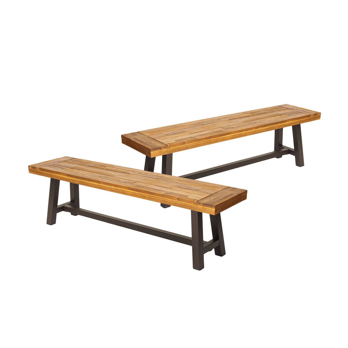 Brown Solid Wood Outdoor Bench, Set of 2, 63 in Wide