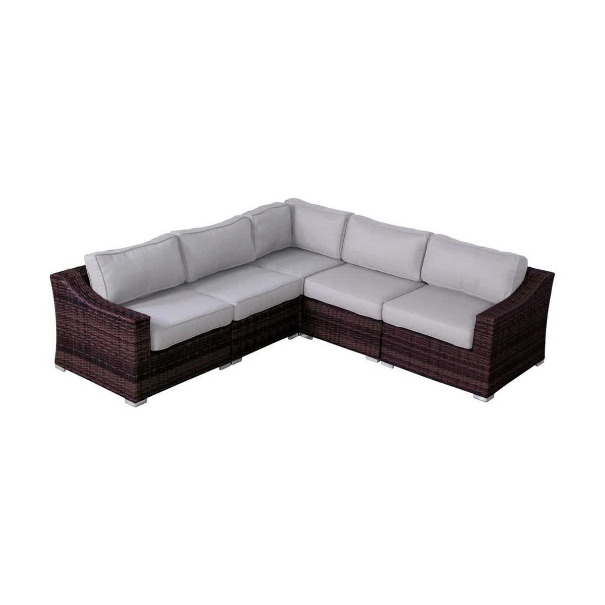 Gray Wicker 5-Piece Outdoor Sectional Set for 4 with Cushions