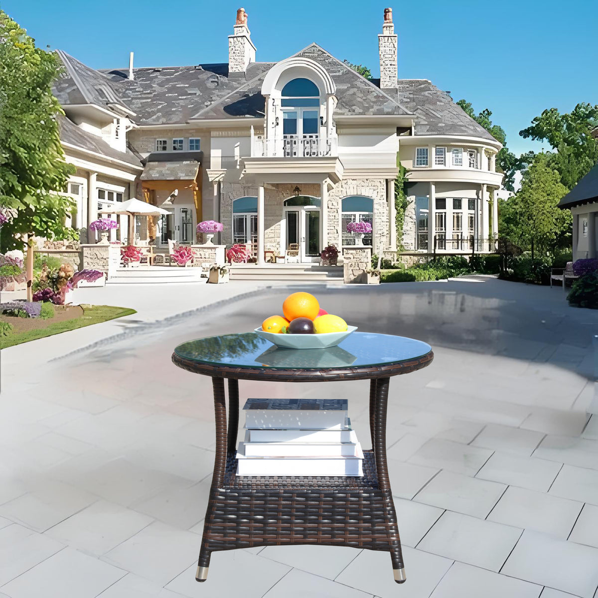 Brown Wicker Round Outdoor Coffee Table