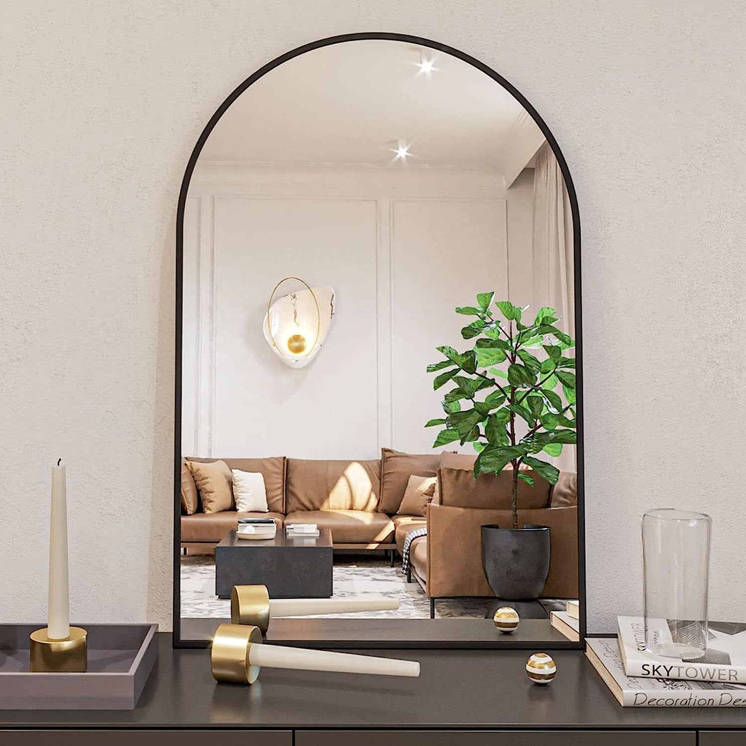 24x36 Arched Mirror, Black Aluminum Frame