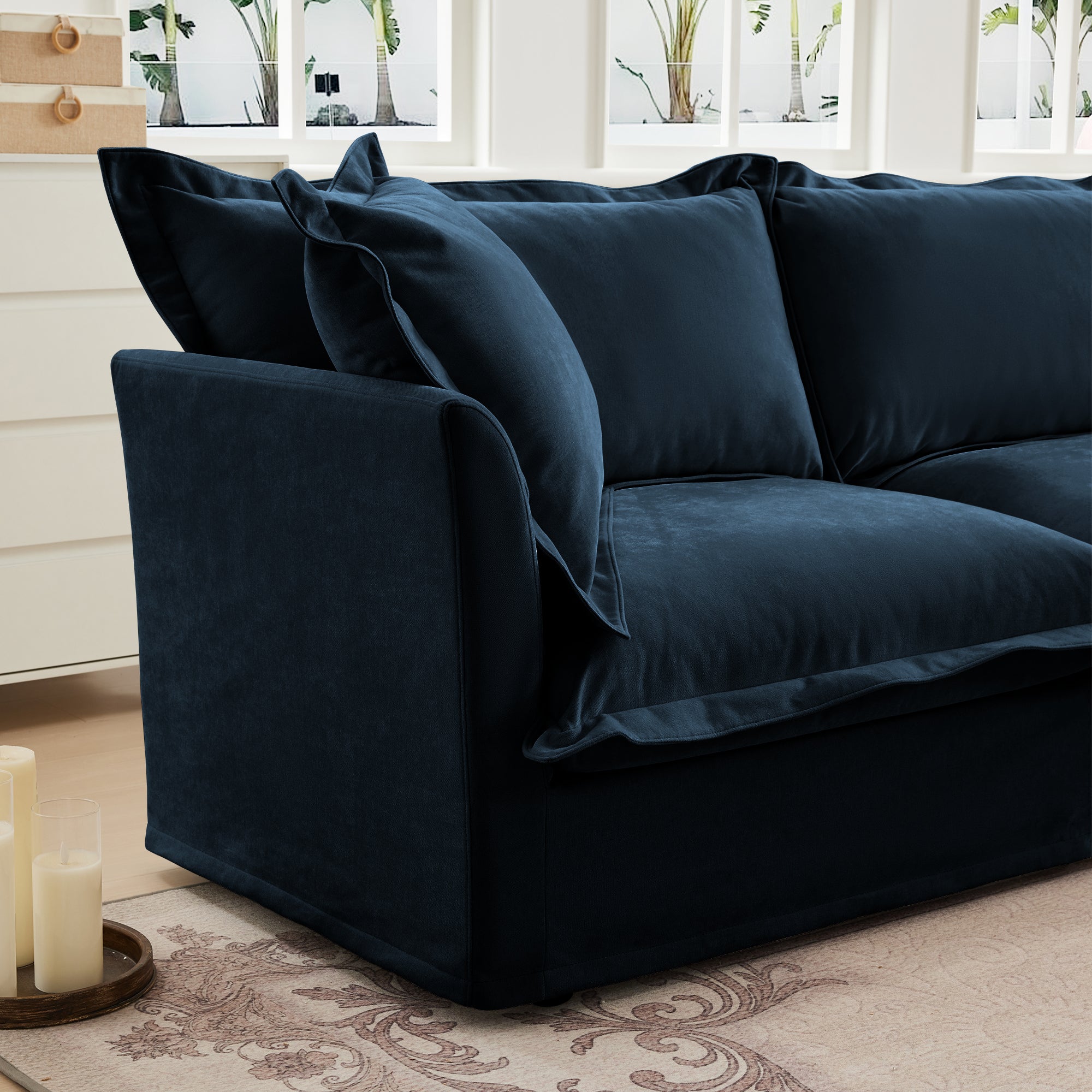 Fluffy Lounge Chair in Chenille Navy #Fabric_Chenille Navy