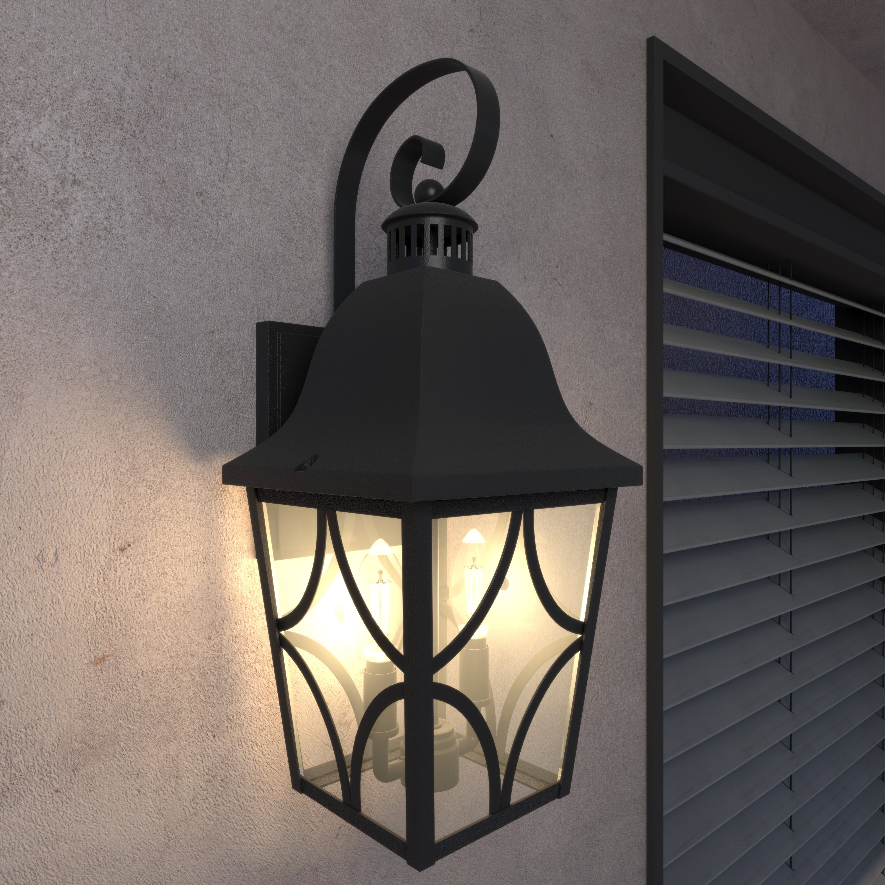 Outdoor Wall Lantern, Two-Light Aluminum Sconce, Glass Shade, Black