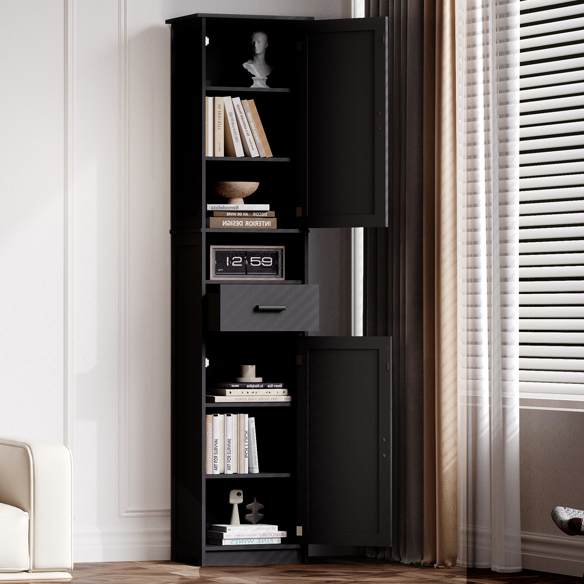 Storage Cabinet with Drawers, 14.6 in, Black
