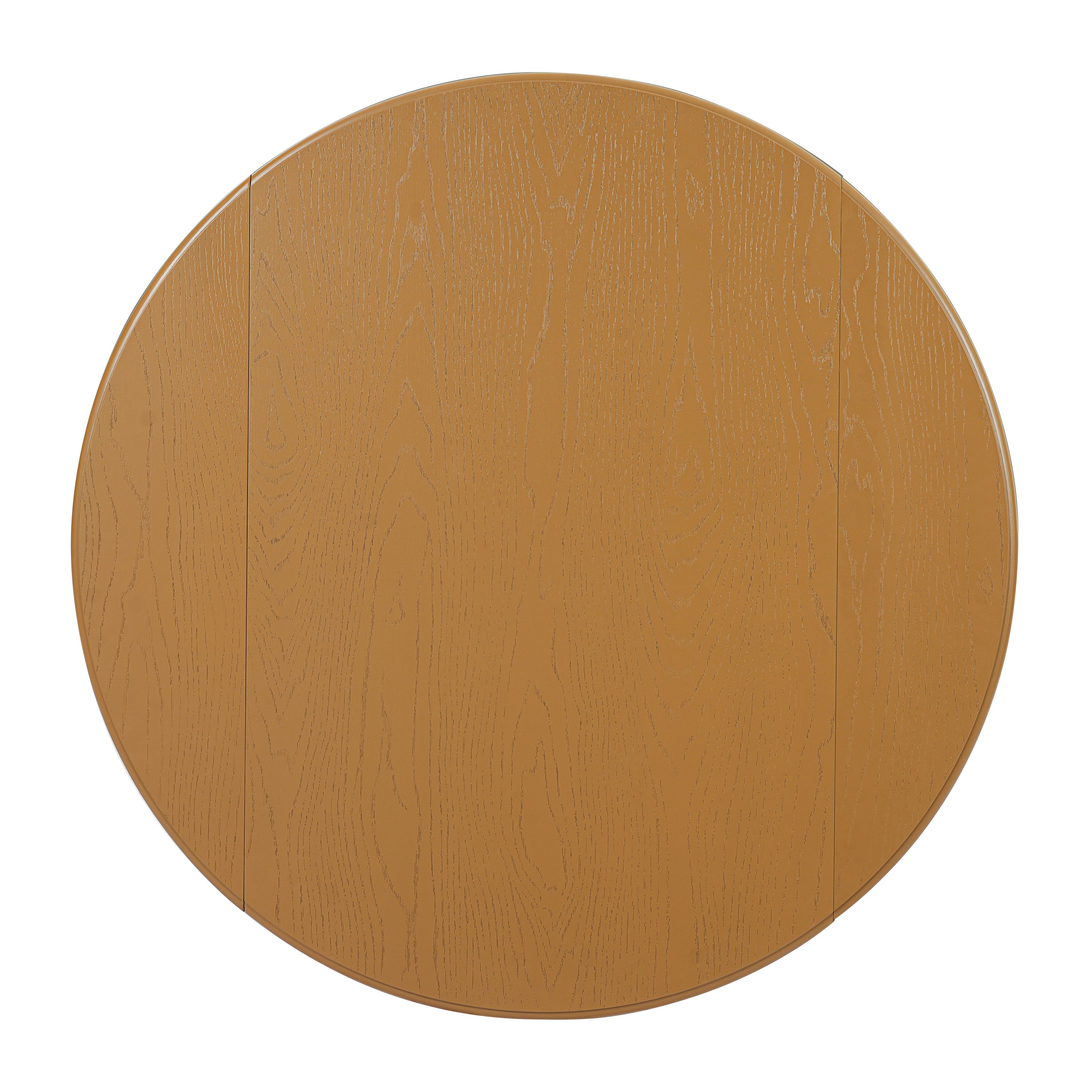 Overhead studio view of the light brown round wood-grain tabletop