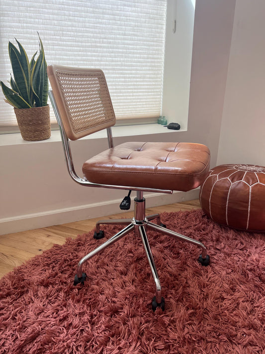 Mid Century Modern Desk Chair – Vegan Leather & Stainless Steel