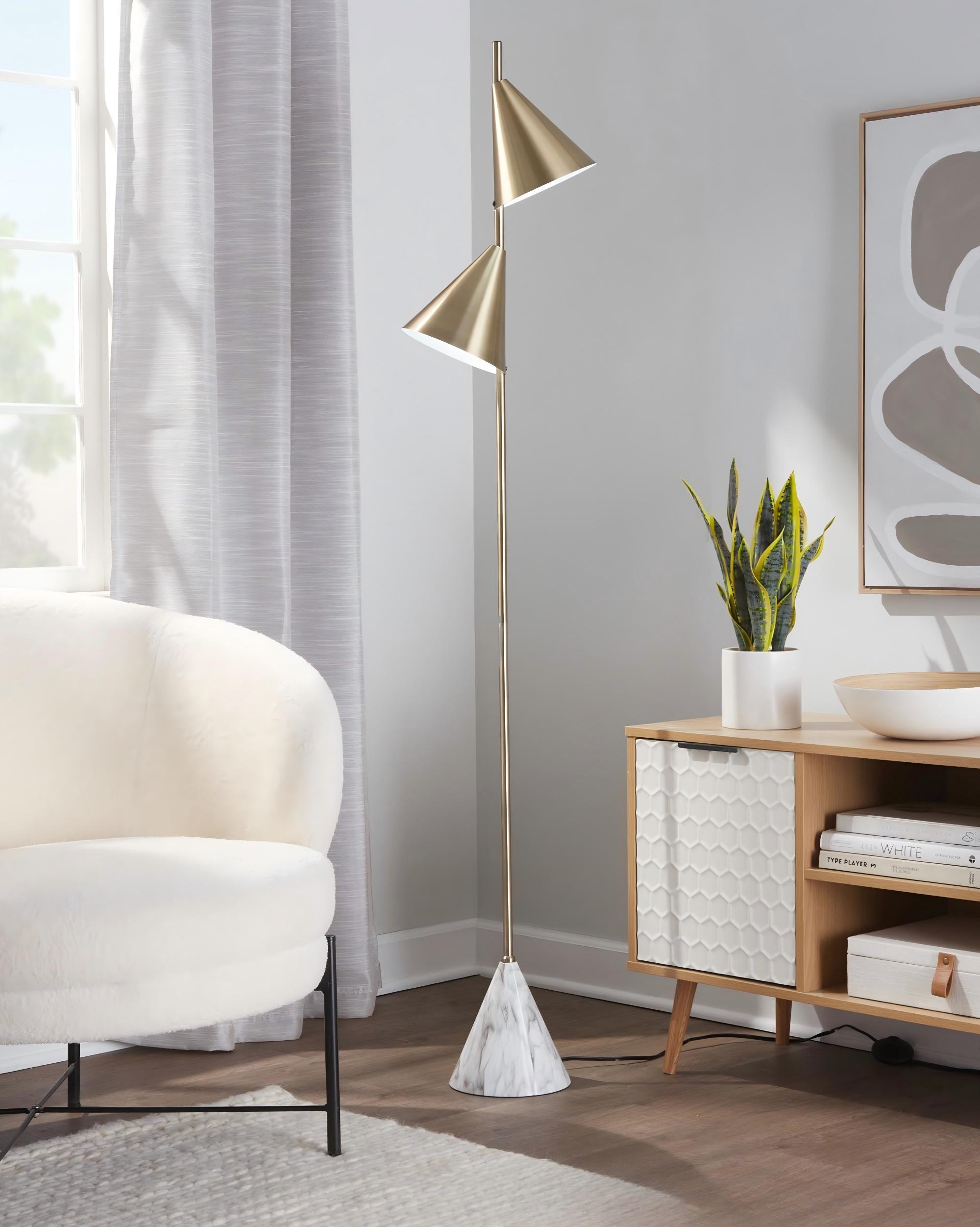 Floor Lamp with Faux Marble Base, Gold