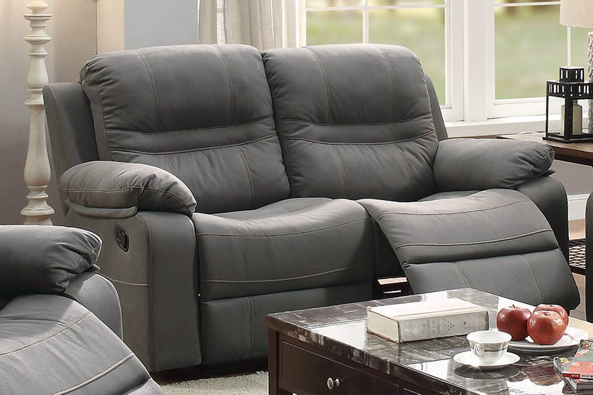 Blue Bonded Leather Reclining Loveseat, 62 in Wide