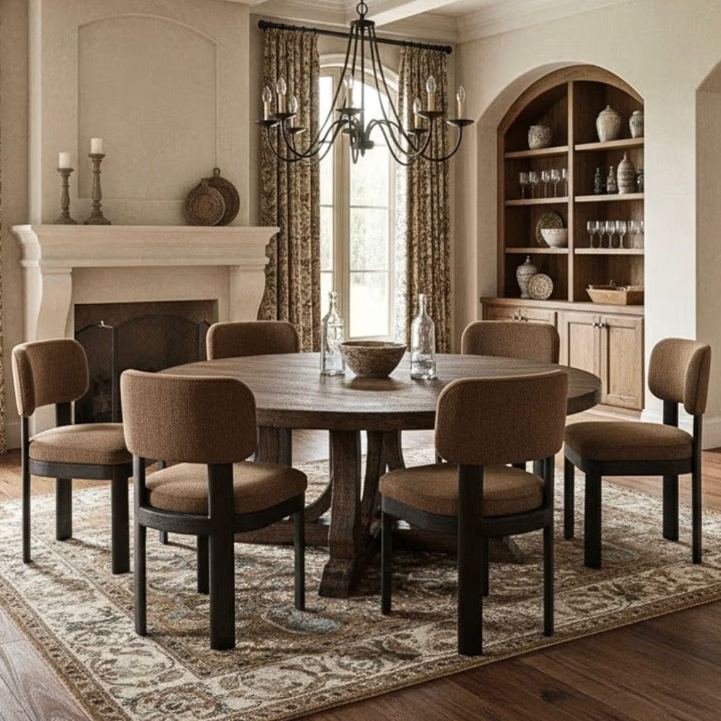 Solid Wood Dining Chairs Mid Century Modern Brown Upholstery Set of 2