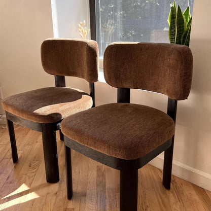 Solid Wood Dining Chairs Mid Century Modern Brown Upholstery Set of 2
