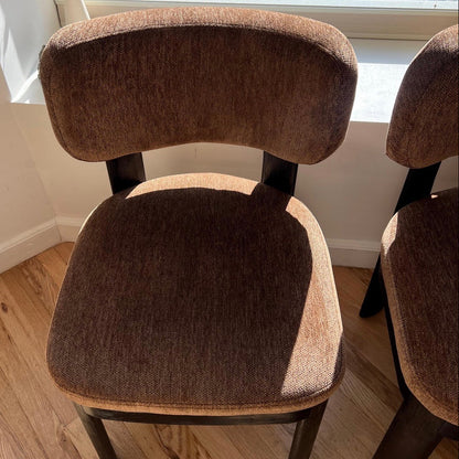 Solid Wood Dining Chairs Mid Century Modern Brown Upholstery Set of 2