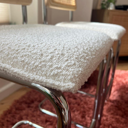 Midcentury Modern Counter Stools Set of 3 – Rattan & Stainless Steel