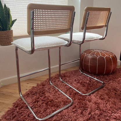 Midcentury Modern Counter Stools Set of 3 – Rattan & Stainless Steel