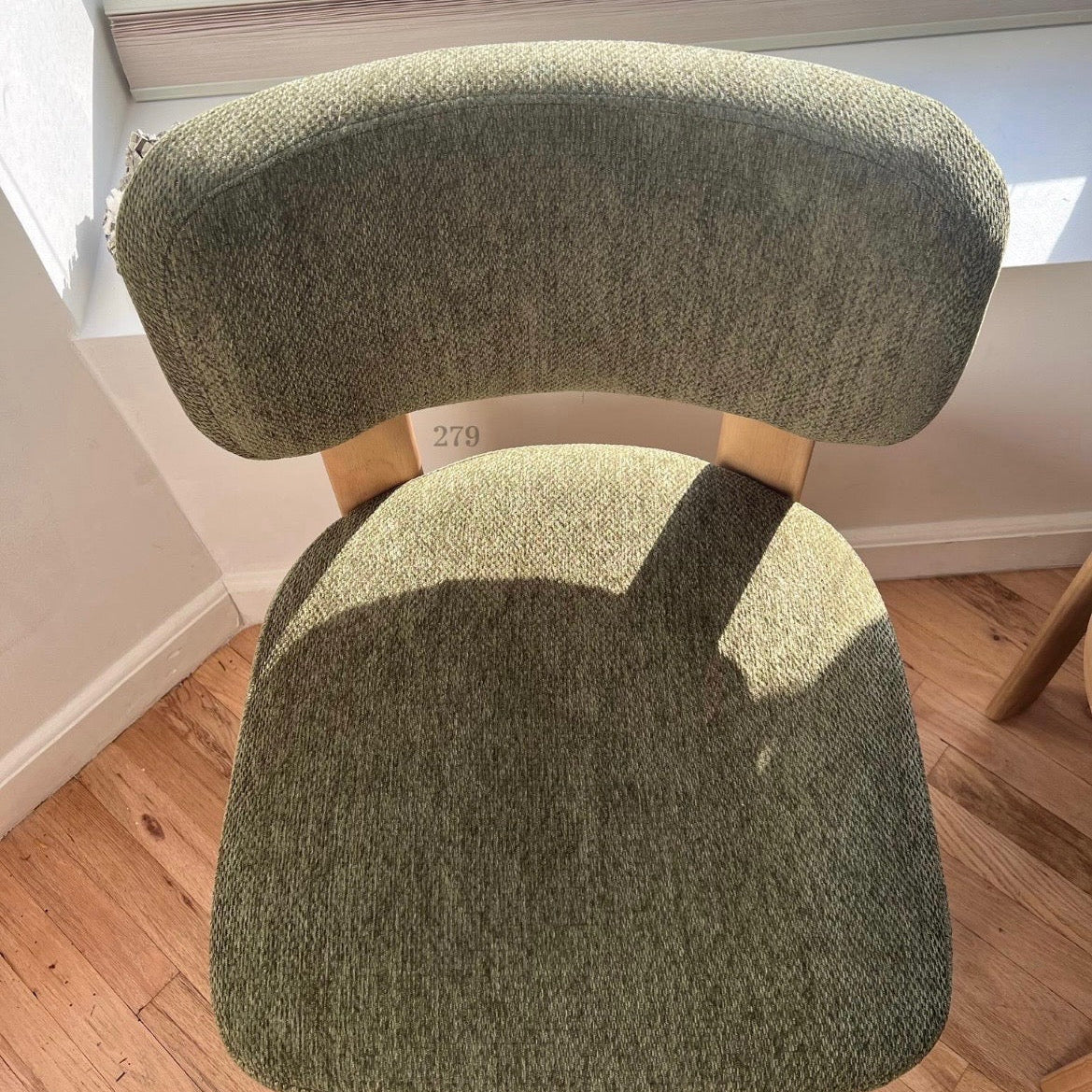 Solid Wood Green Upholstered Dining Chairs - Mid Century Modern Set of 2