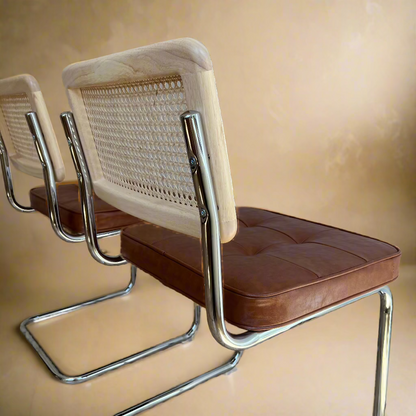 Midcentury Modern Dining Chair Set of 2 – Rattan & Vegan Leather