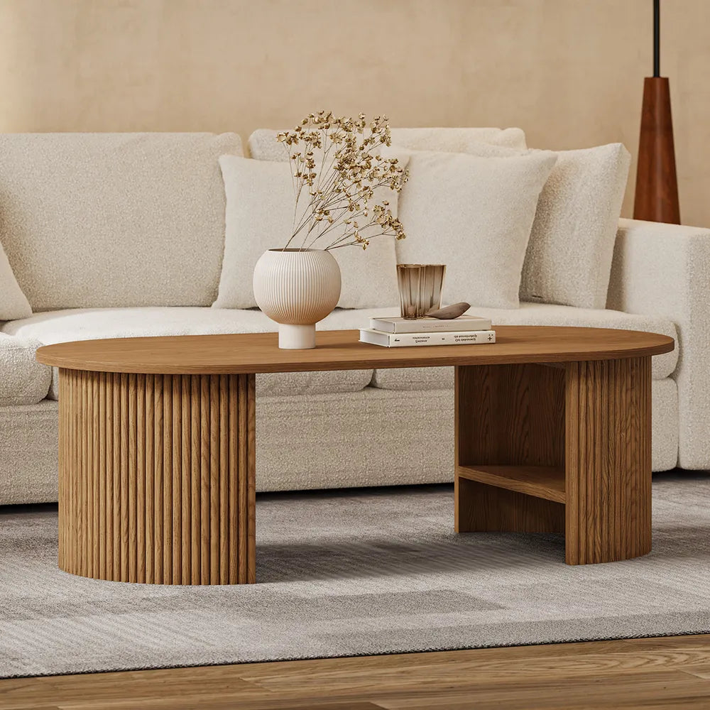 Mid Century Modern Oval Coffee Table with fluted legs. 