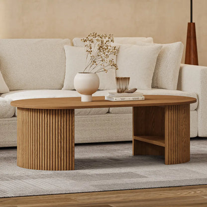 Mid Century Modern Oval Coffee Table with fluted legs. 