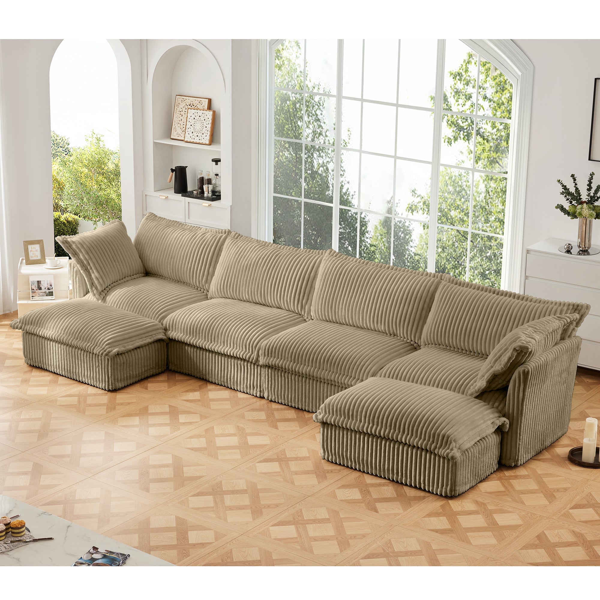 Fluffy 4-Seat Modular Sofa in Corduroy Camel #OttOnly_2 #Fabric_Corduroy Camel