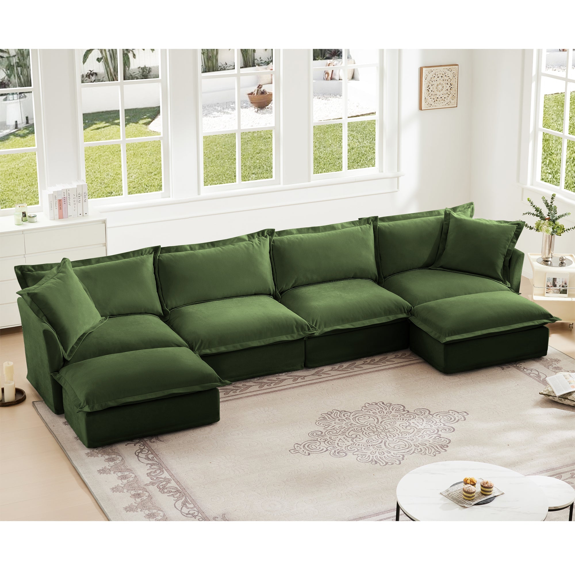 Fluffy 4-Seat Modular Sofa in Chenille Olive #OttOnly_2 #Fabric_Chenille Olive