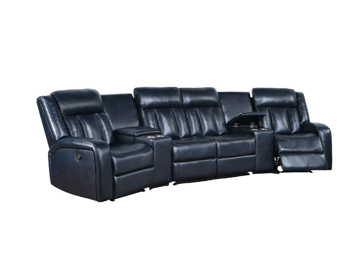 Navy Blue Bonded Leather Power Reclining Sectional, 138 in Wide