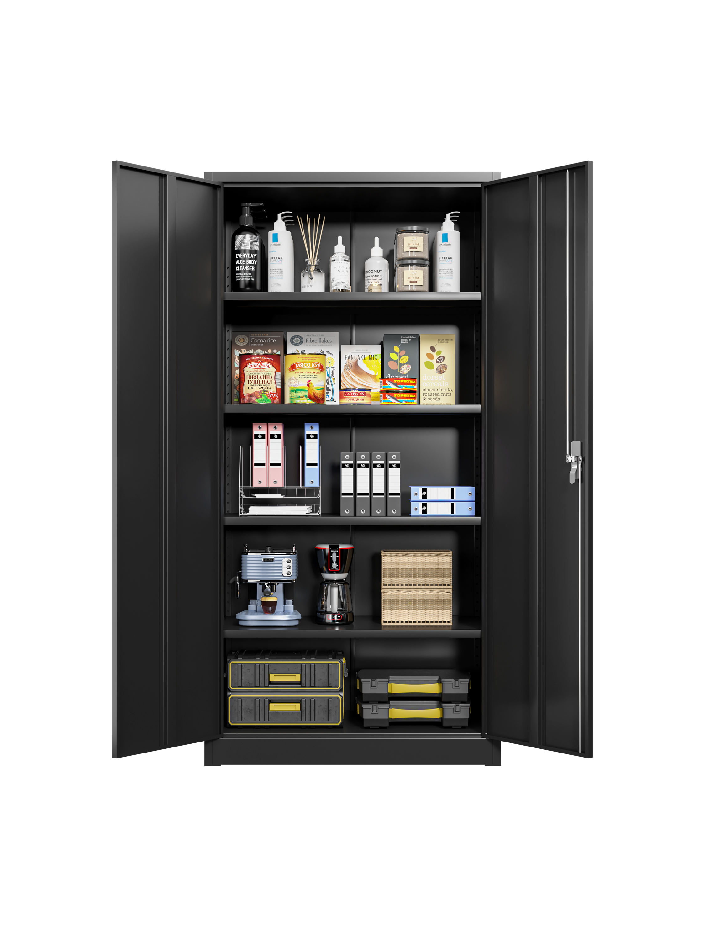 Storage Cabinet with Lock, 71.2 in, Black