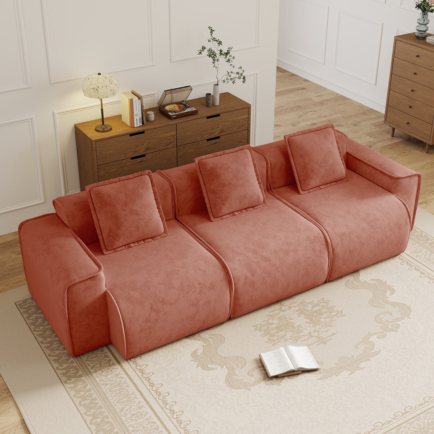 Seneca Boneless Couch - 3 Seater, Terracotta