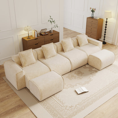Seneca Boneless Couch - 4 Seater, 2 Ottomans, Camel