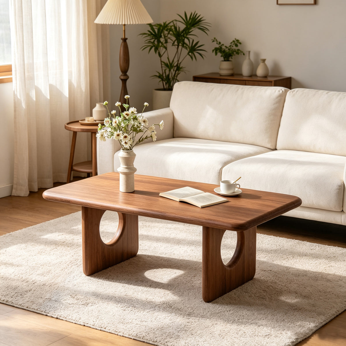 Walnut Rectangular Coffee Table, 47.2 in, 17.9 in Tall