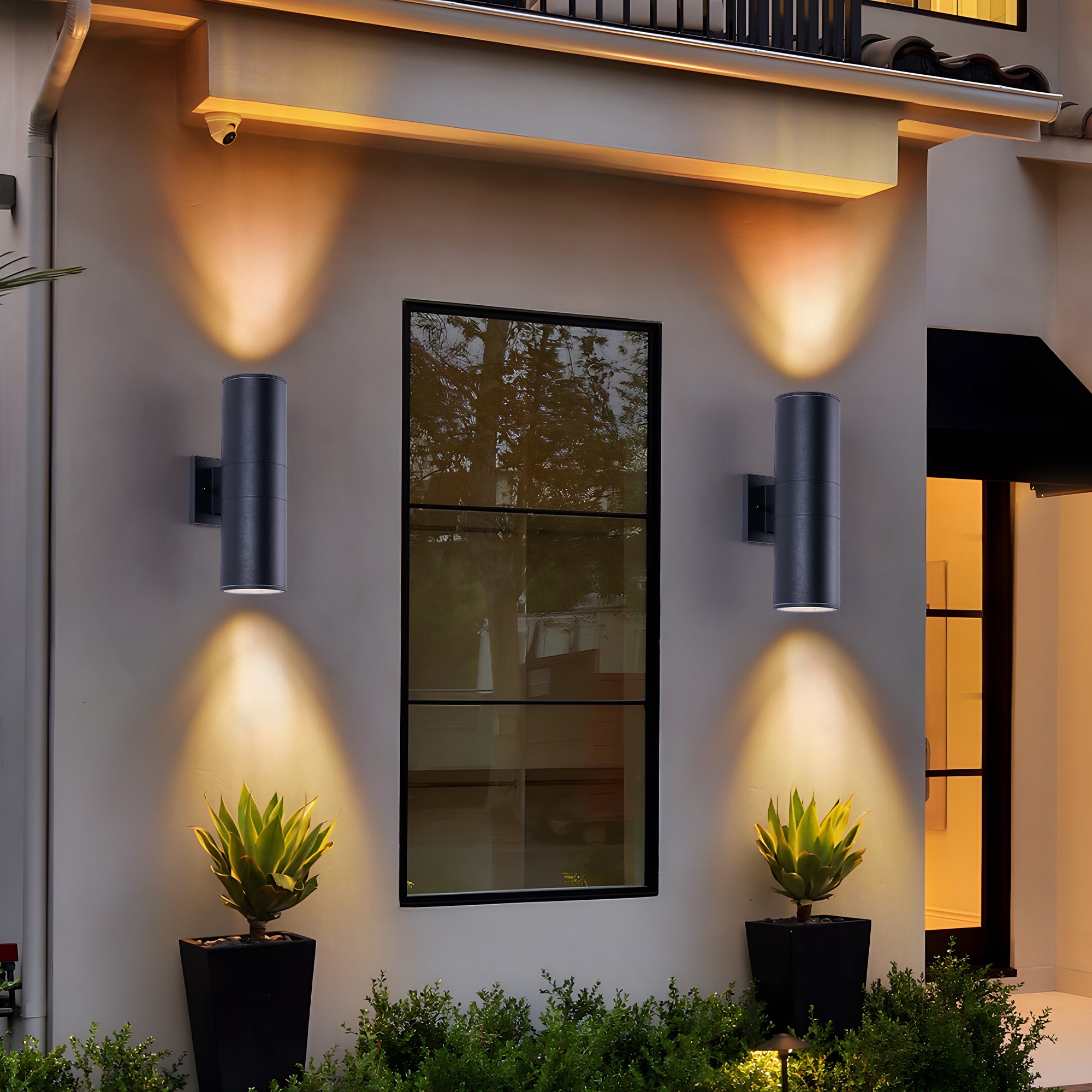 Outdoor Wall Sconce Set, 18 Inch Iron Cylinder, Matte Black