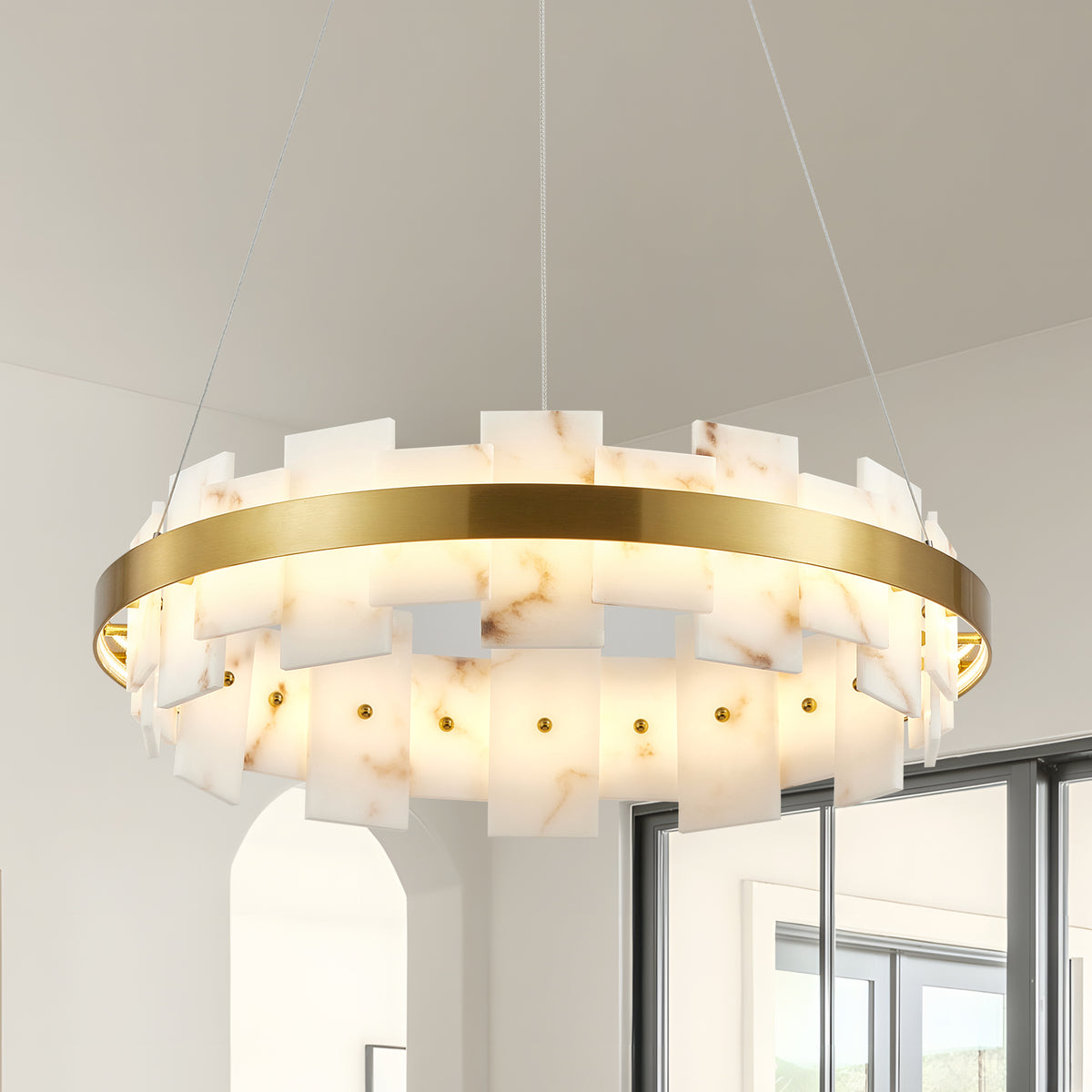 Gold Linear Flush Mount Ceiling Light, 20 in, Lustrous Faux Marble Shade