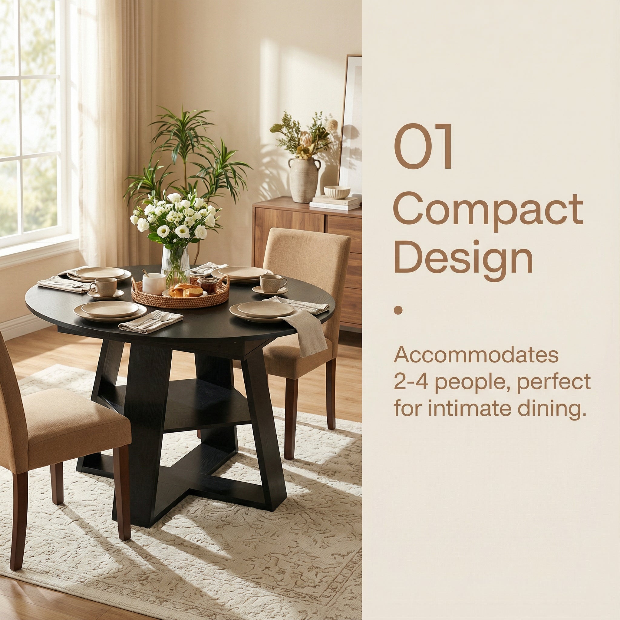 Feature graphic on the compact design seating two to four people
