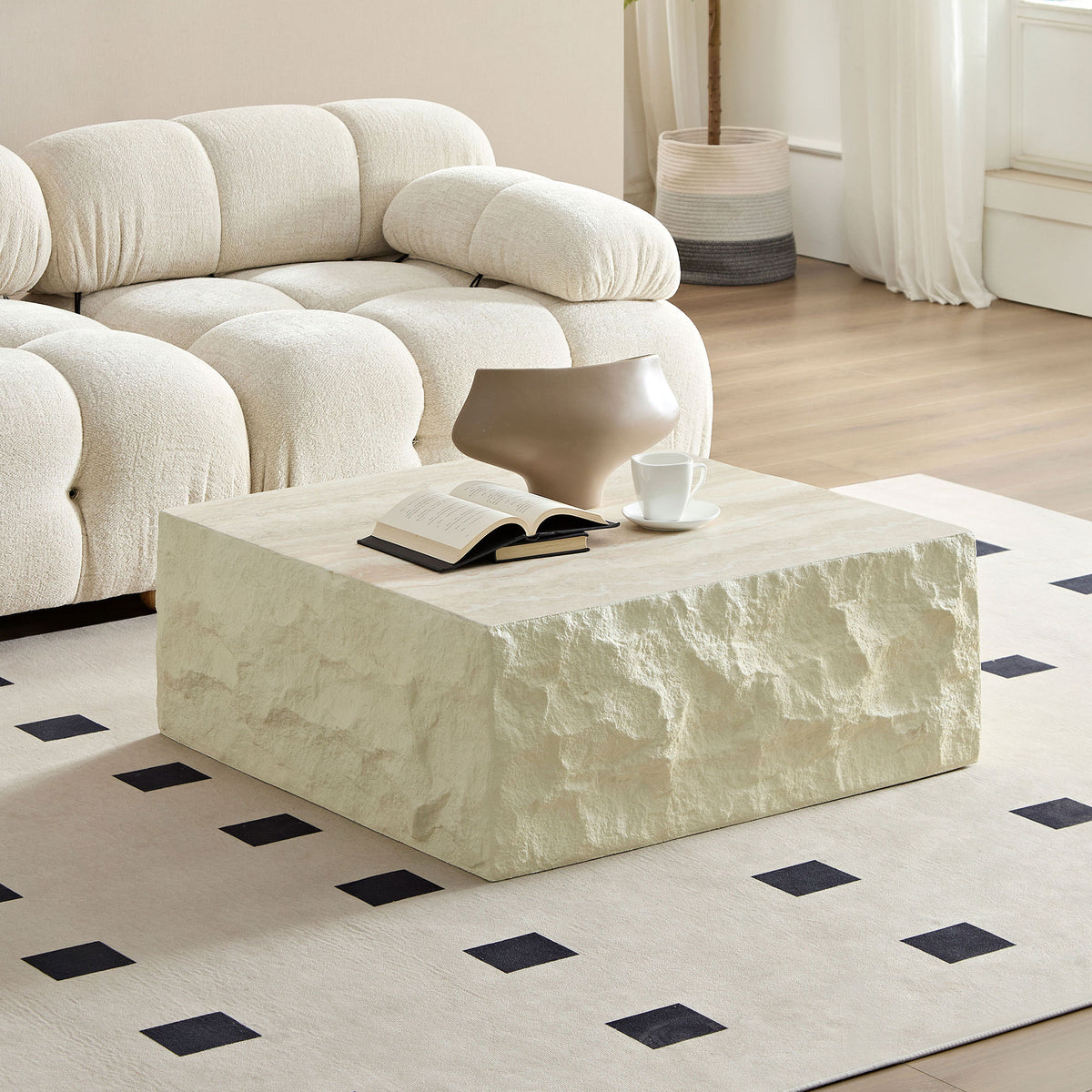Beige Square Coffee Table, 35.4 in