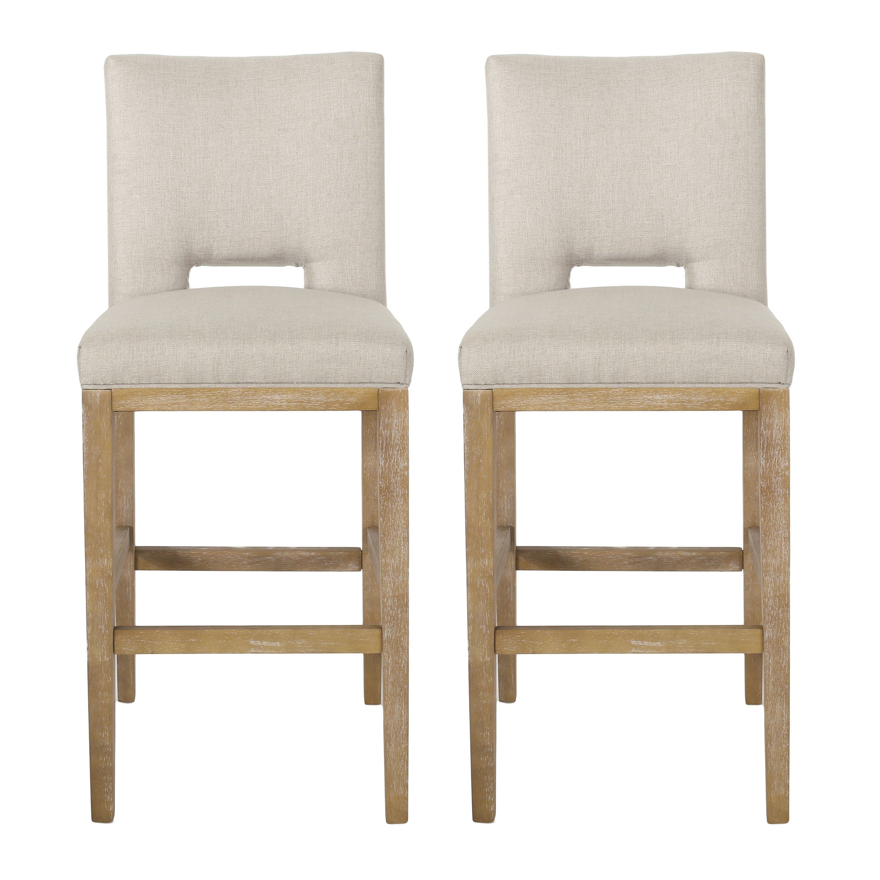 Bar Stool Set of 2, Wheat Upholstered Seat with Weathered Wood Legs