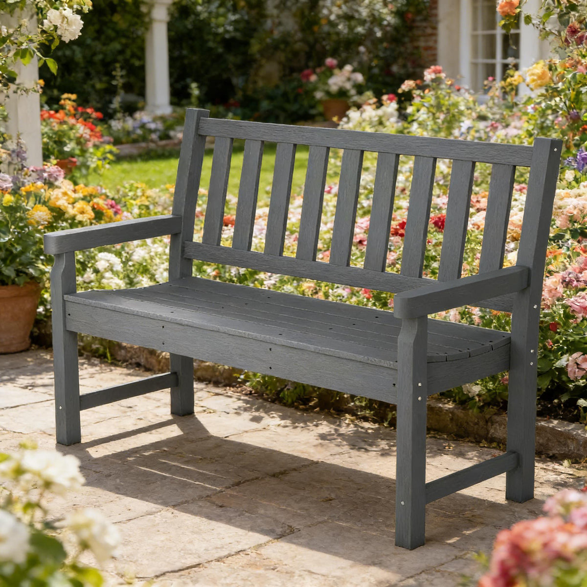 Gray HDPE Outdoor Bench, 48.8 in Wide